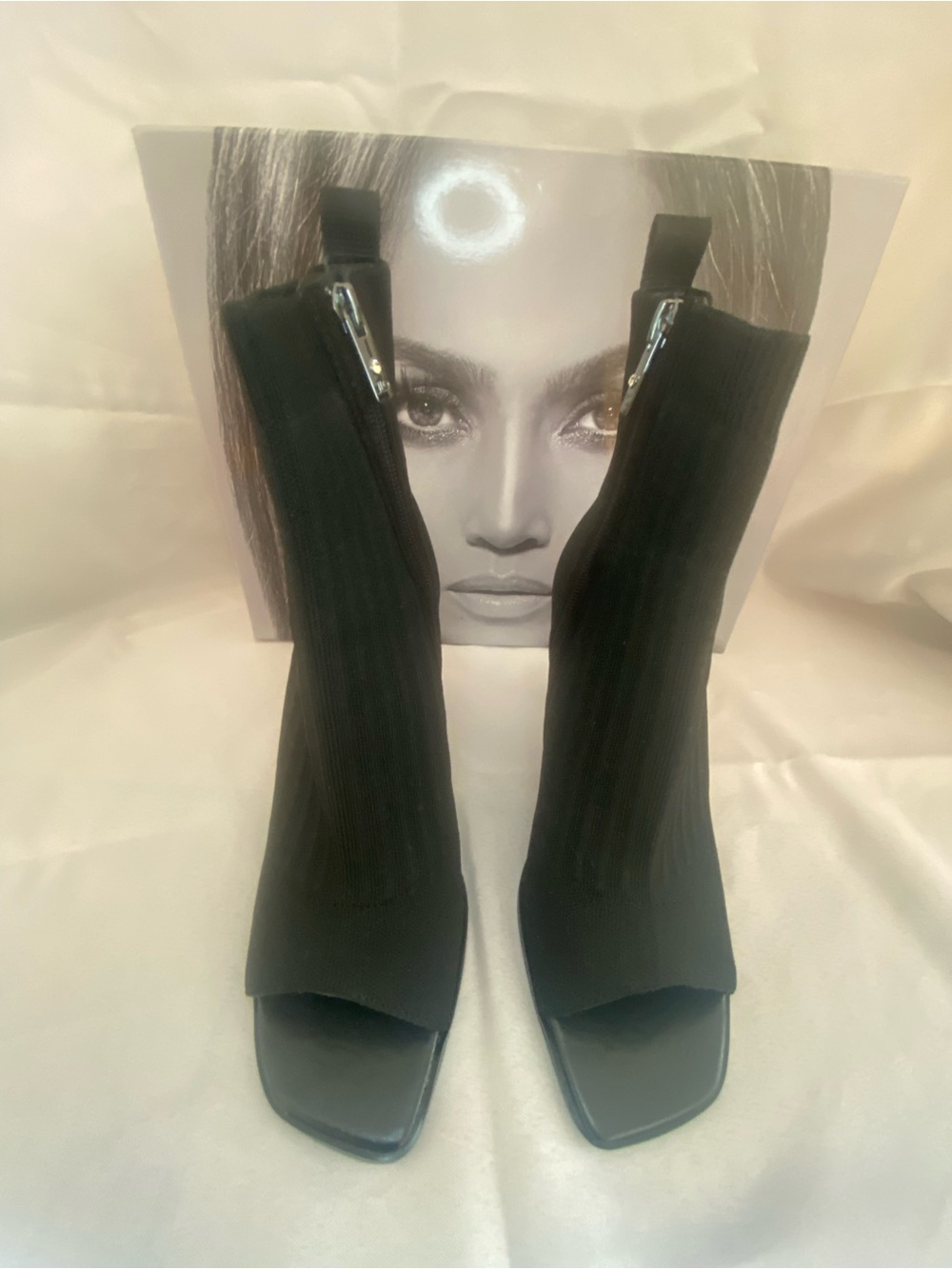 Jennifer Lopez Black Peep-Toe Stiletto Ankle Booties - Picture 6 of 14
